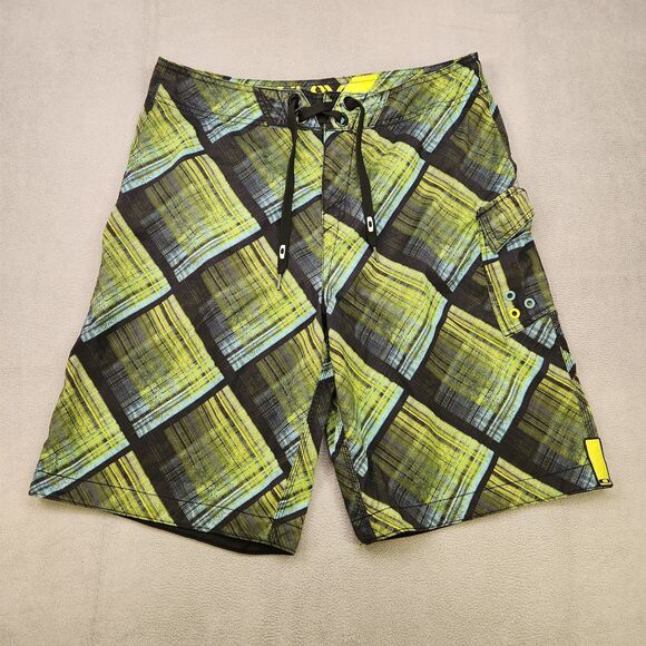 Oakley Other - Oakley Hybrid Board Shorts Men's 34 Lime Green Checkered Plaid Cargo Zip 11"